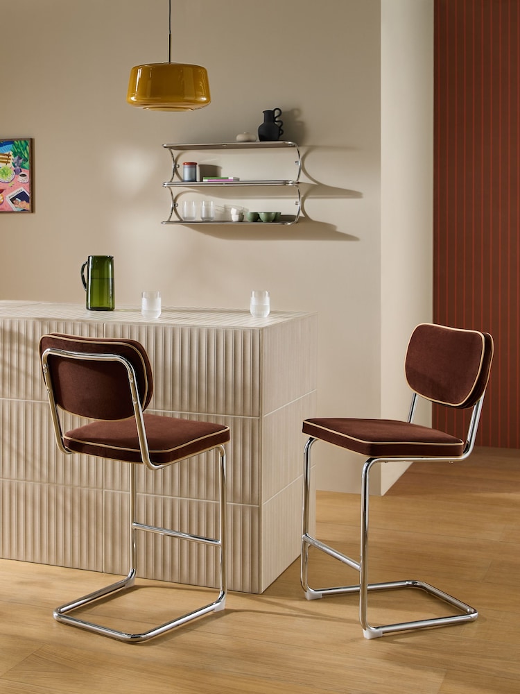 MADE.COM Chocolate Brown Velvet Parker Bar Stool - Image 1 of 3
