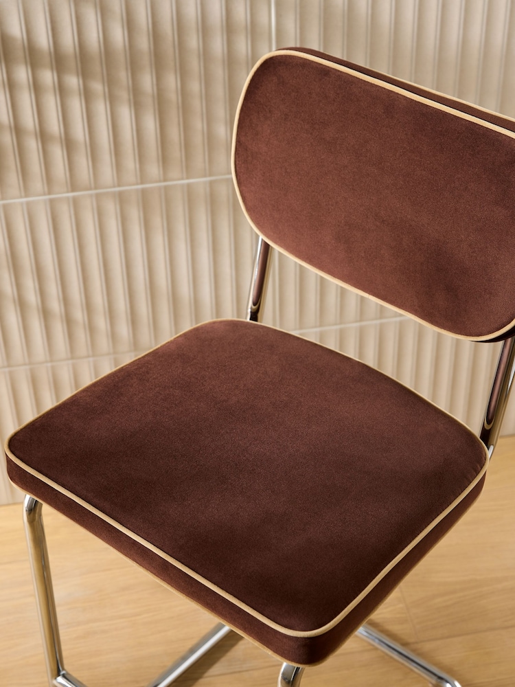 MADE.COM Chocolate Brown Velvet Parker Bar Stool - Image 3 of 3