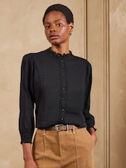 Negro - Love & Roses 3/4 Camisa de manga corta con bordado de punto - Imagen 5 de 5