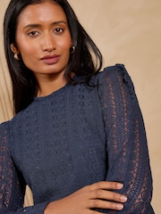 Love & Roses Navy Blue Long Sleeve Lace Top - Image 2 of 5