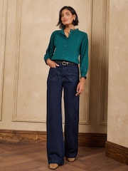 Love & Roses Teal Blue 3/4 Sleeve Broderie Jersey Shirt - Image 3 of 4