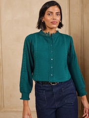 Love & Roses Teal Blue 3/4 Sleeve Broderie Jersey Shirt - Image 4 of 4