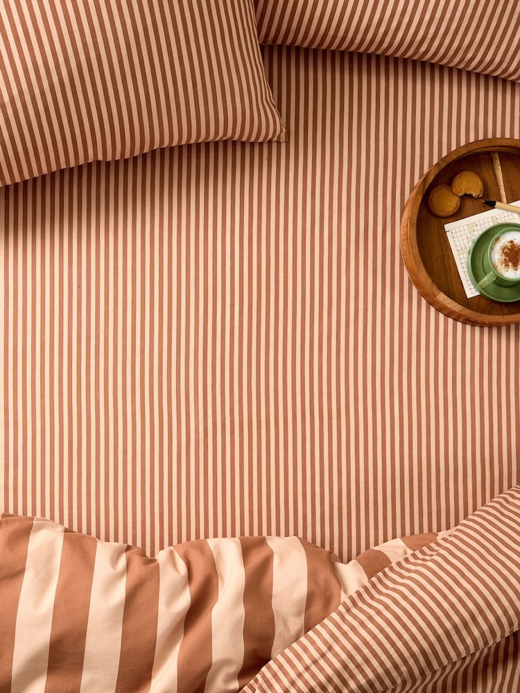Furn Pumpkin Spice The Ultimate Stripe Reversible Fitted Sheet - Image 1 of 3 Furn Pumpkin Spice The Ultimate Stripe Reversible Fitted Sheet - Image 1 of 3
