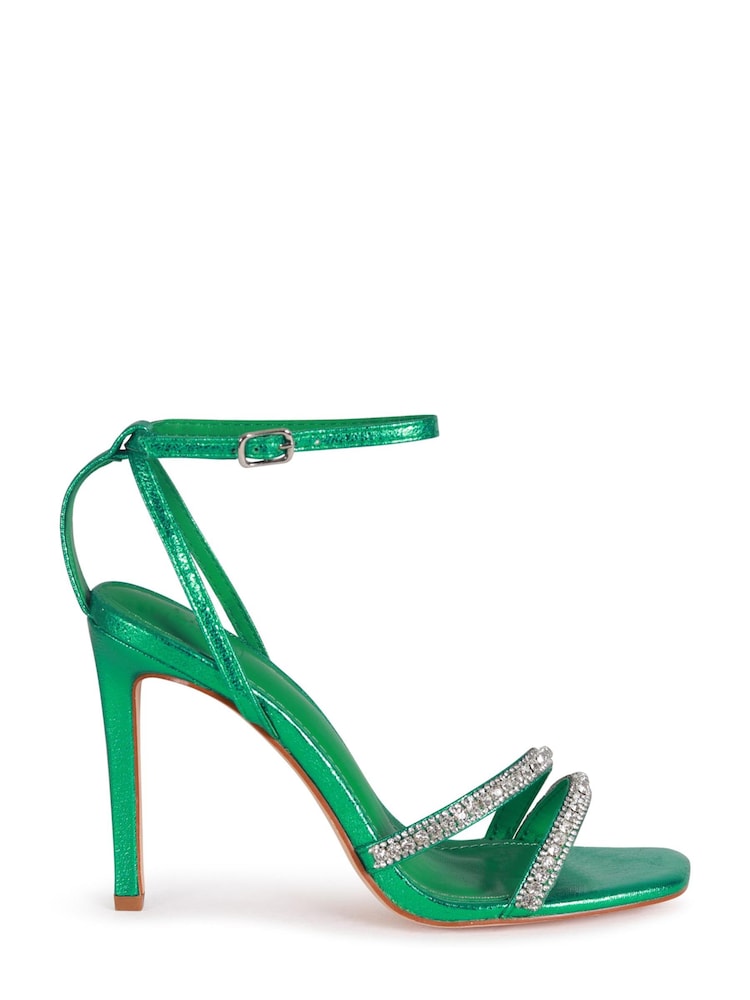 Linzi Green Stiletto Heeled Sandal With Diamante Front Straps - Image 2 of 4