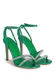 Linzi Green Stiletto Heeled Sandal With Diamante Front Straps - Image 3 of 4