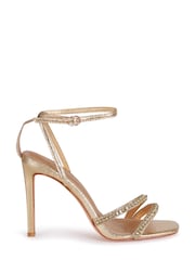 Linzi Gold Stiletto Heeled Sandal With Diamante Front Straps - Image 2 of 4