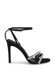 Linzi Black Stiletto Heeled Sandal With Diamante Front Straps - Image 2 of 4