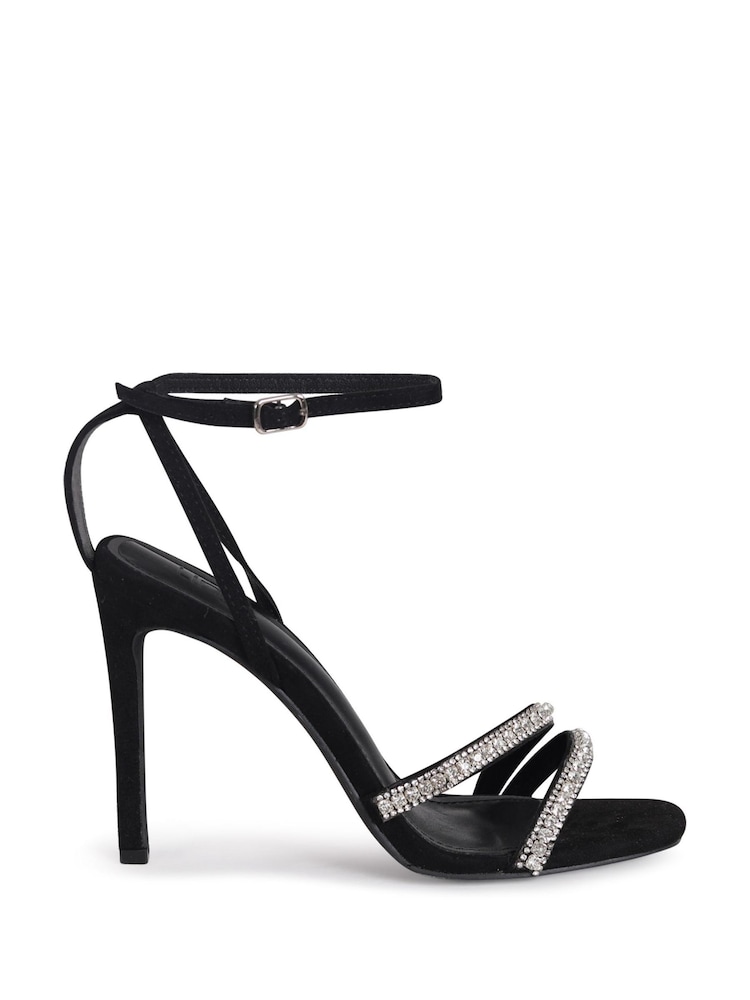 Linzi Black Stiletto Heeled Sandal With Diamante Front Straps - Image 2 of 4