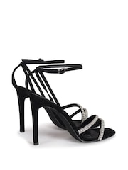 Linzi Black Stiletto Heeled Sandal With Diamante Front Straps - Image 4 of 4