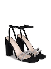 Linzi Black Imera Block Heeled Sandal With Diamante Front Strap - Image 3 of 4