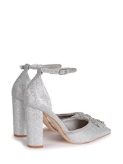 Linzi Silver Flourish Closed Toe Block Heel With Round Diamante Trim - Image 4 of 4