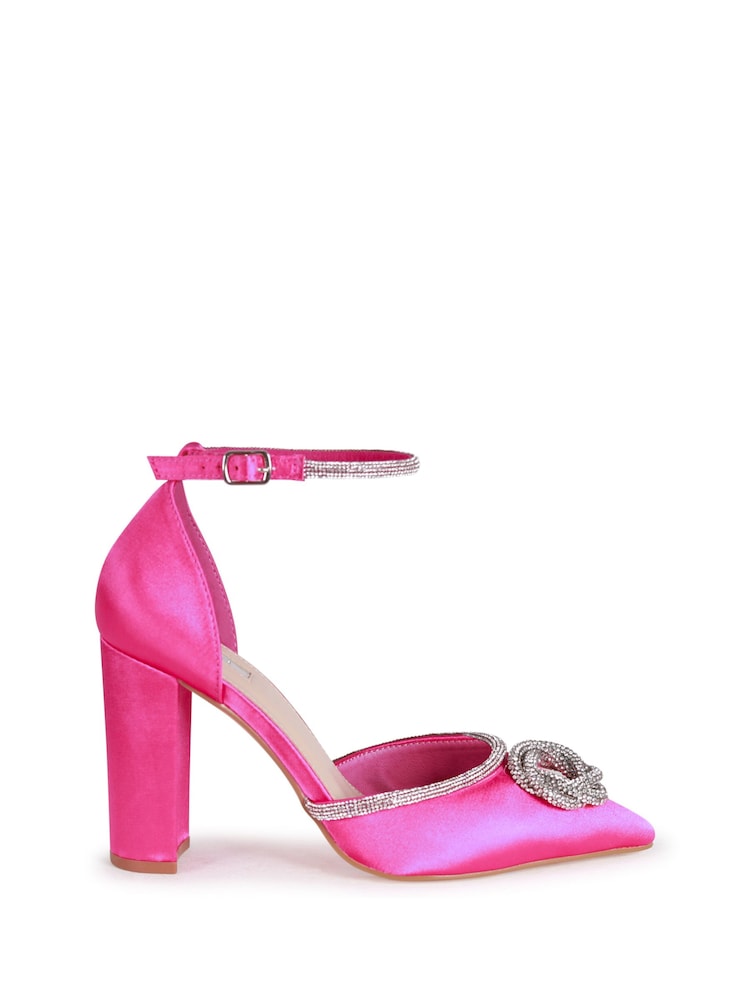 Linzi Pink Flourish Closed Toe Block Heel With Round Diamante Trim - Image 2 of 4