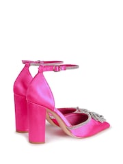 Linzi Pink Flourish Closed Toe Block Heel With Round Diamante Trim - Image 4 of 4