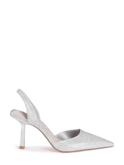 Linzi Silver Fenella Glitter Sling Back Court Style Heel With Chrome Heel - Image 2 of 4