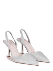 Linzi Silver Fenella Glitter Sling Back Court Style Heel With Chrome Heel - Image 3 of 4