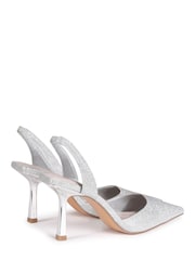 Linzi Silver Fenella Glitter Sling Back Court Style Heel With Chrome Heel - Image 4 of 4