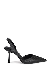 Linzi Black Fenella Glitter Sling Back Court Style Heel With Chrome Heel - Image 2 of 4