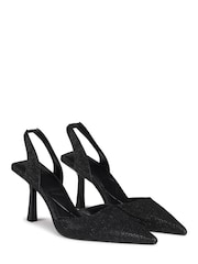 Linzi Black Fenella Glitter Sling Back Court Style Heel With Chrome Heel - Image 3 of 4