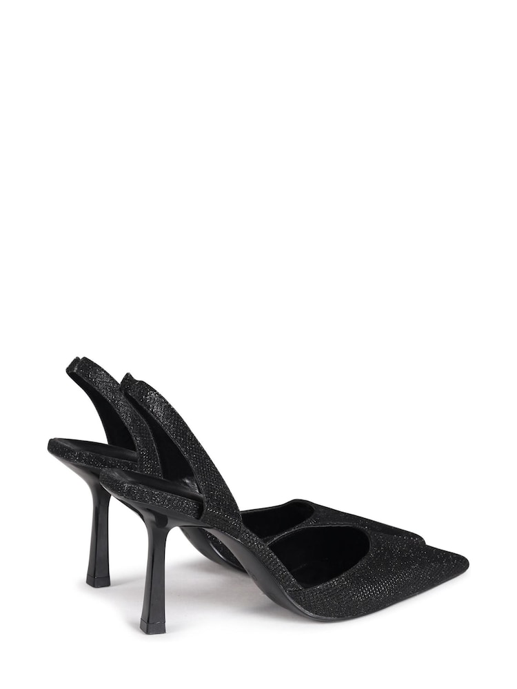 Linzi Black Fenella Glitter Sling Back Court Style Heel With Chrome Heel - Image 4 of 4 Linzi Black Fenella Glitter Sling Back Court Style Heel With Chrome Heel - Image 4 of 4