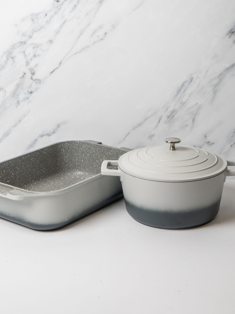 Masterclass Set of 2 Grey Casserole Dish & 1 Roasting Pan - Image 1 of 1