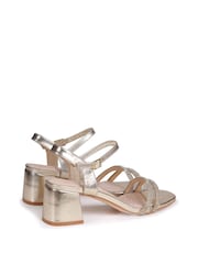 Linzi Gold/ Diamante Bunty Block Heeled Sandal With Diamante Trim - Image 3 of 4