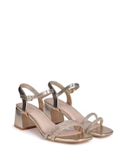 Linzi Gold/ Diamante Bunty Block Heeled Sandal With Diamante Trim - Image 4 of 4