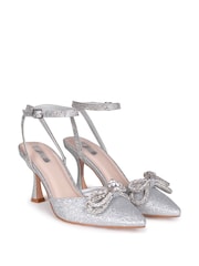 Linzi Silver Beatrice Pointed Mule With Embellished Bow Trim - Image 3 of 4