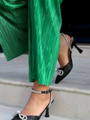Linzi Black Beatrice Pointed Mule With Embellished Bow Trim - Image 1 of 4