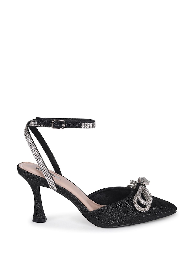 Linzi Black Beatrice Pointed Mule With Embellished Bow Trim - Image 2 of 4