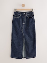Indigo Rinse Blue Split Front Maxi Denim Skirt - Image 1 of 3