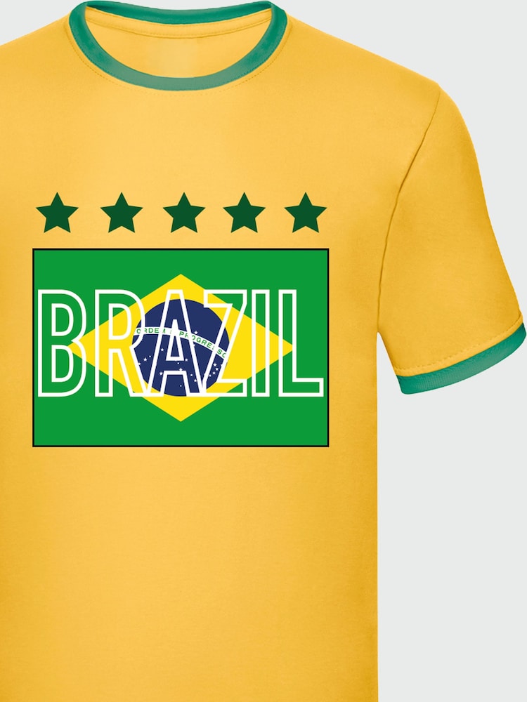 Brands In Yellow/Green Brazilian Flag Football Ringer T-Shirt - Image 2 of 2 Brands In Yellow/Green Brazilian Flag Football Ringer T-Shirt - Image 2 of 2