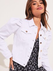 Lipsy White PUff Sleeve Denim Jacket - Image 4 of 4