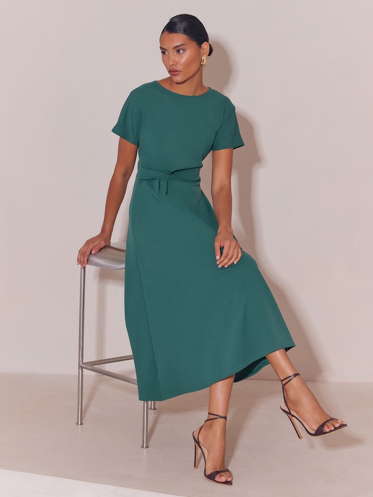 Lipsy Teal Blue Side Knot Short Sleeve Midi Dress - Image 1 of 5