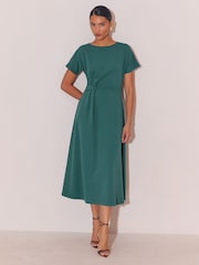 Lipsy Teal Blue Side Knot Short Sleeve Midi Dress - Image 2 of 5