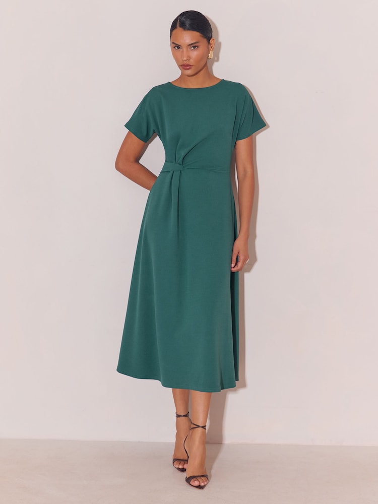 Lipsy Teal Blue Side Knot Short Sleeve Midi Dress - Image 2 of 5