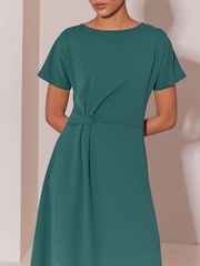 Lipsy Teal Blue Side Knot Short Sleeve Midi Dress - Image 3 of 5