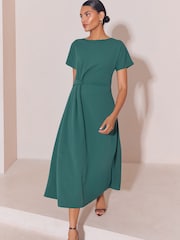 Lipsy Teal Blue Side Knot Short Sleeve Midi Dress - Image 4 of 5
