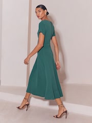 Lipsy Teal Blue Side Knot Short Sleeve Midi Dress - Image 5 of 5