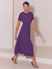 Lipsy Purple Side Knot Short Sleeve Midi Dress - Image 1 of 4