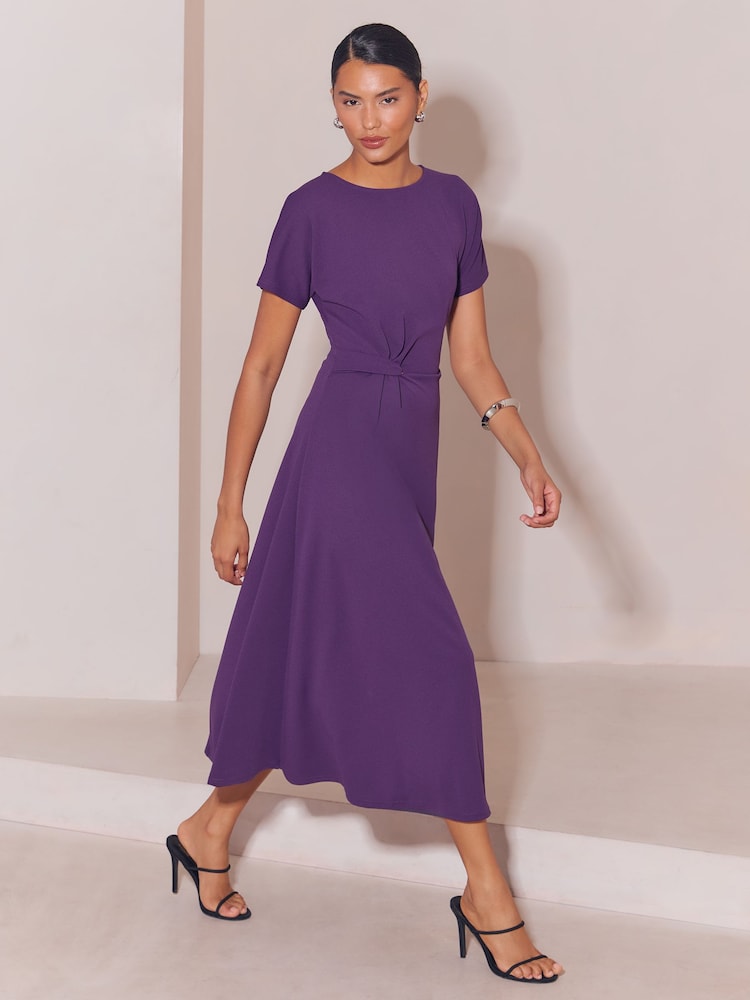 Lipsy Purple Side Knot Short Sleeve Midi Dress - Image 1 of 4