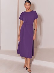 Lipsy Purple Side Knot Short Sleeve Midi Dress - Image 3 of 4