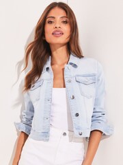 Lipsy Pale Blue Crop Denim Jacket - Image 1 of 4