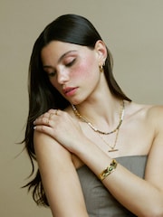 Orelia London Gold Tone Semi-Precious Green Jade Cuff Bracelet - Image 2 of 4