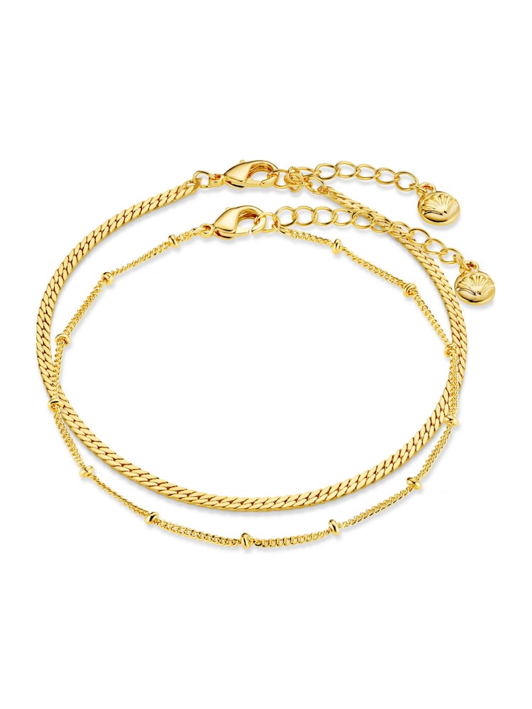 Orelia London Gold Tone Satellite & Flat Curb Bracelet Duo - Gold - Image 1 of 2 Orelia London Gold Tone Satellite & Flat Curb Bracelet Duo - Gold - Image 1 of 2