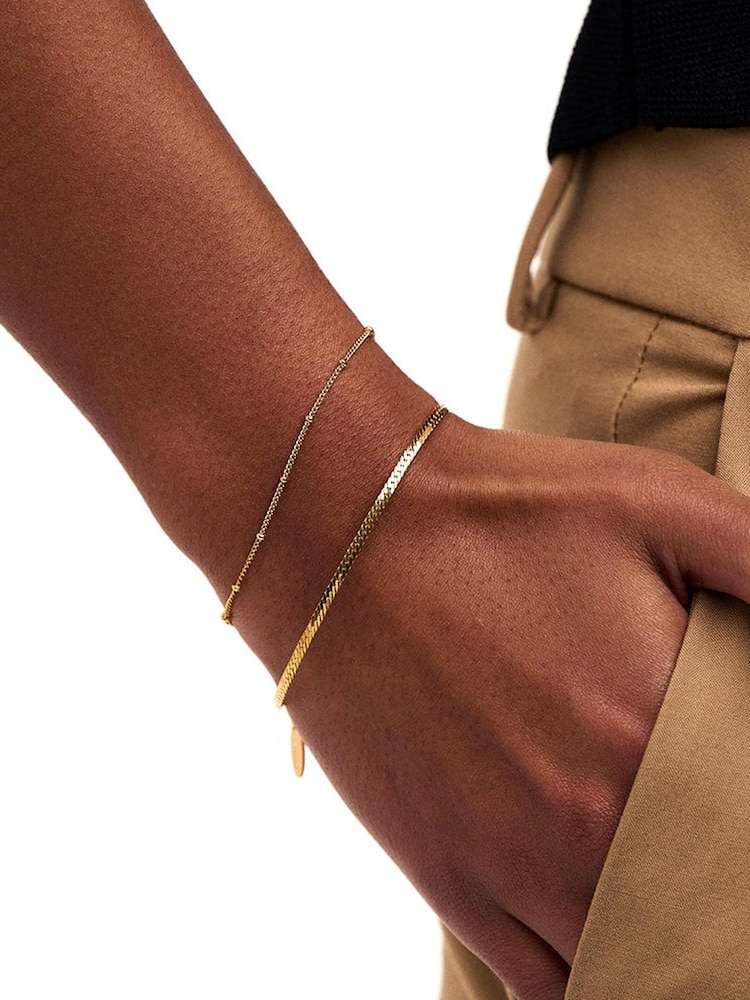 Orelia London Gold Tone Satellite & Flat Curb Bracelet Duo - Gold - Image 2 of 2 Orelia London Gold Tone Satellite & Flat Curb Bracelet Duo - Gold - Image 2 of 2