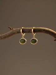 Orelia London Gold Tone Semi-Precious Green Jade Micro Hoop Earrings - Image 1 of 4