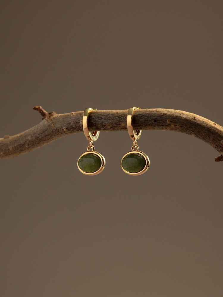Orelia London Gold Tone Semi-Precious Green Jade Micro Hoop Earrings - Image 1 of 4