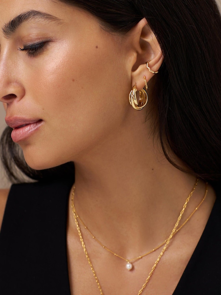 Orelia London Gold Tone Interlocking Hoop Earrings - Gold - Image 1 of 1 Orelia London Gold Tone Interlocking Hoop Earrings - Gold - Image 1 of 1
