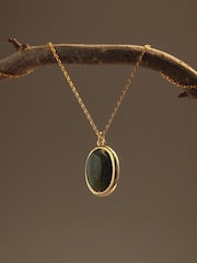 Orelia London Gold Tone Semi-Precious Green Jade Necklace - Image 1 of 4