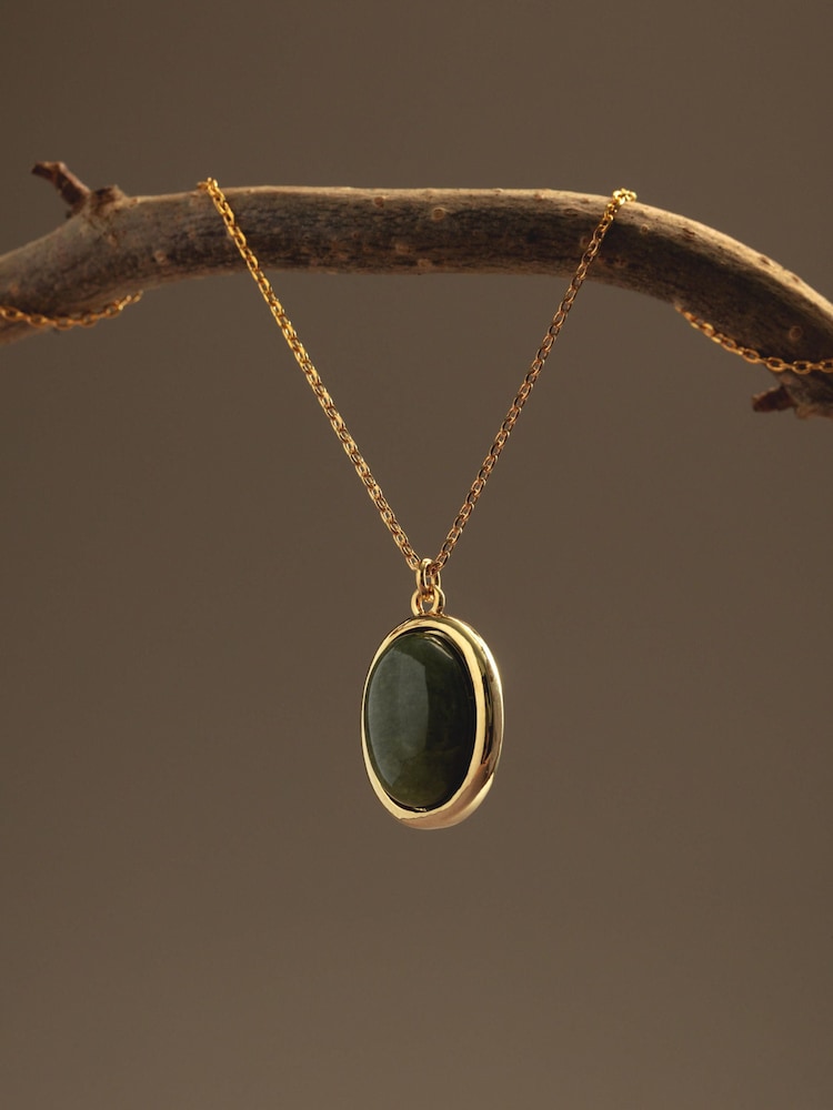 Orelia London Gold Tone Semi-Precious Green Jade Necklace - Image 1 of 4